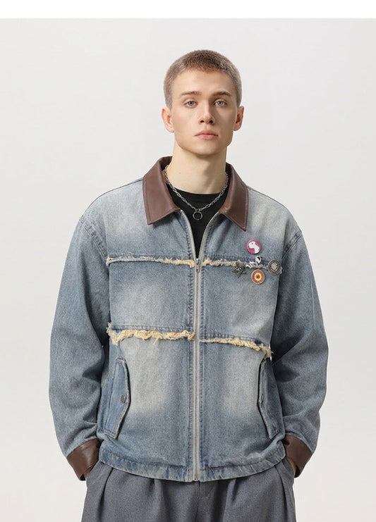 Loose Washed And Worn Jacket For Men MuddyStock null