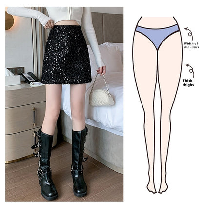 Sequined High Waist Black Sheath A- Line Skirt For Women All Products