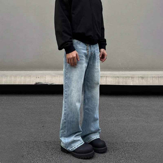 Men's Retro Whisker Washed Blue Straight Jeans MuddyStock