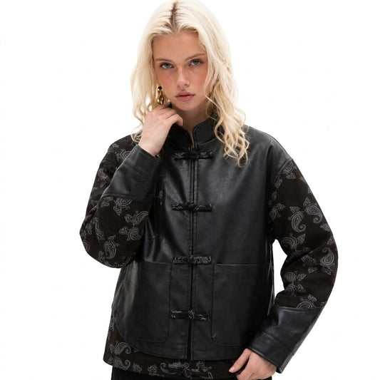 PU Leather Jacket with Patchwork Design for Women | MuddyStock Originals