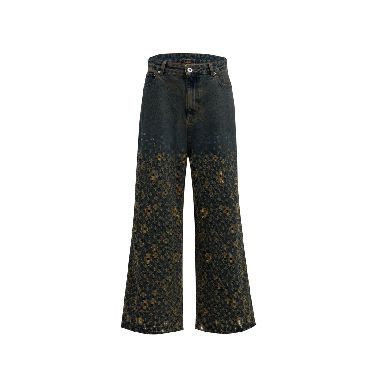 Vintage Irregular Ripped Jeans For Men Yellow