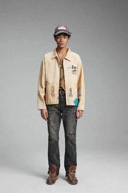 Embroidered Lapel Workwear Jacket For Men MuddyStock