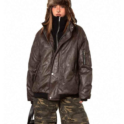 American-style Fake Two-piece Suede Bomber Jacket For Women MuddyStock