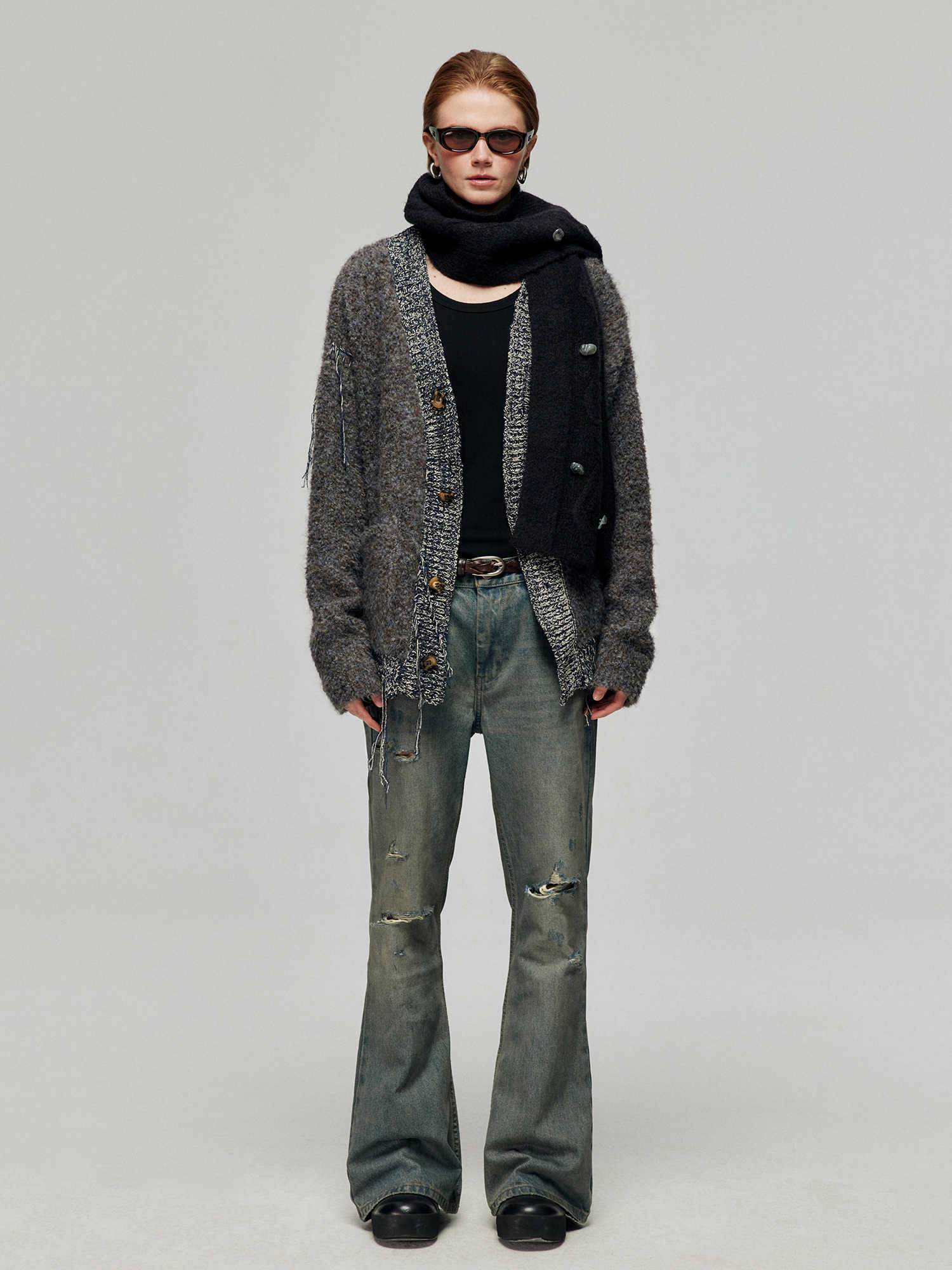 Cotton Retro Make Old Ripped Loose Micro-flared Trousers Jeans MuddyStock