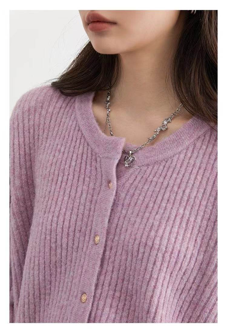 Autumn And Winter Simple Round Neck Knitted Cardigan MuddyStock