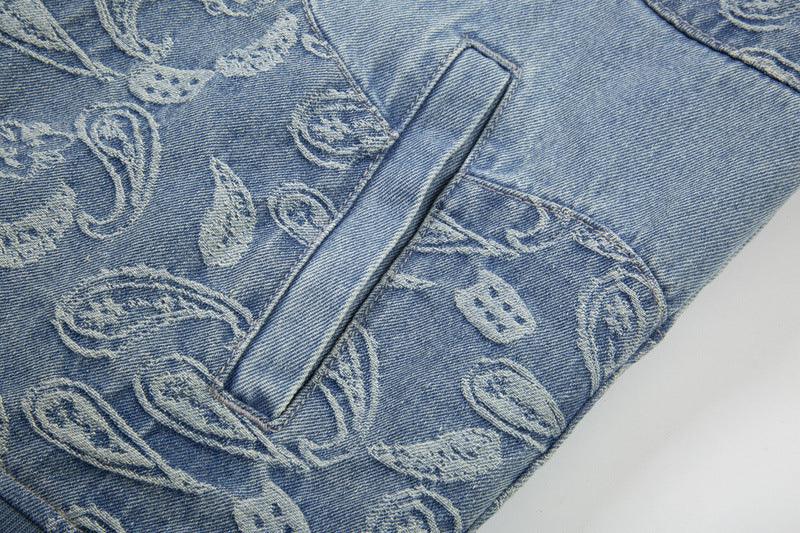 Torn Patchwork Cashew Flower Denim Jacket For Men And Women null