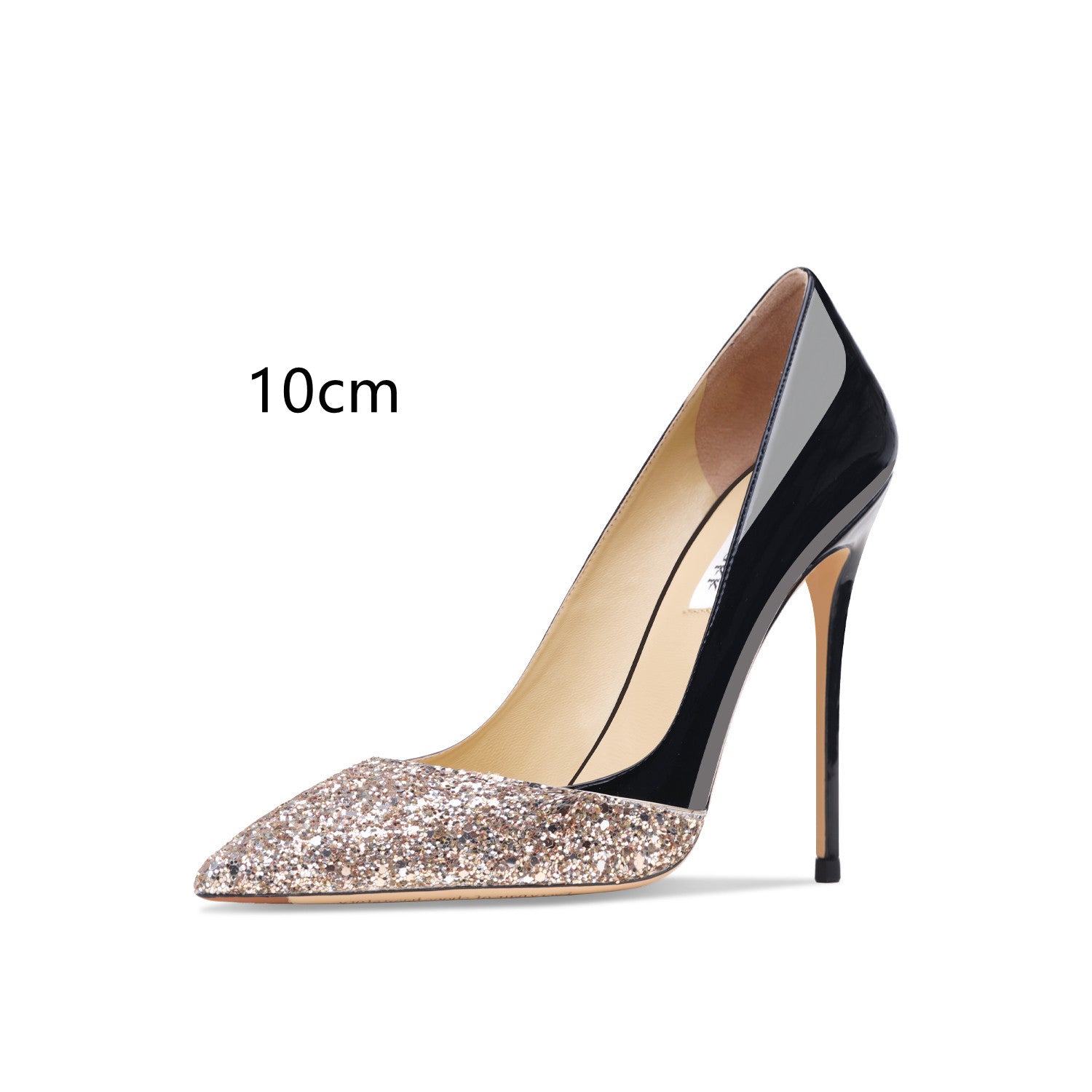 Women's Gold Sequins High Heels Black patent leather 10cm