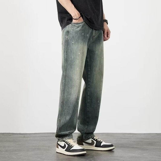 Distressed High Waist Jeans Men's Straight-leg Pants MuddyStock