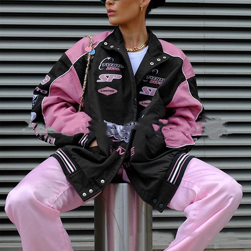 Women's Sports Style Printed Pink Casual Long-sleeved Jacket MuddyStock