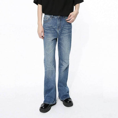 Retro Slimming Water Ripple Slightly Flared Washed Jeans MuddyStock