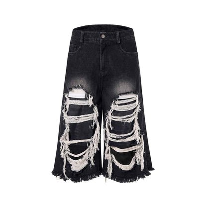Cropped Make Old Ripped Patch Cropped Pants Black
