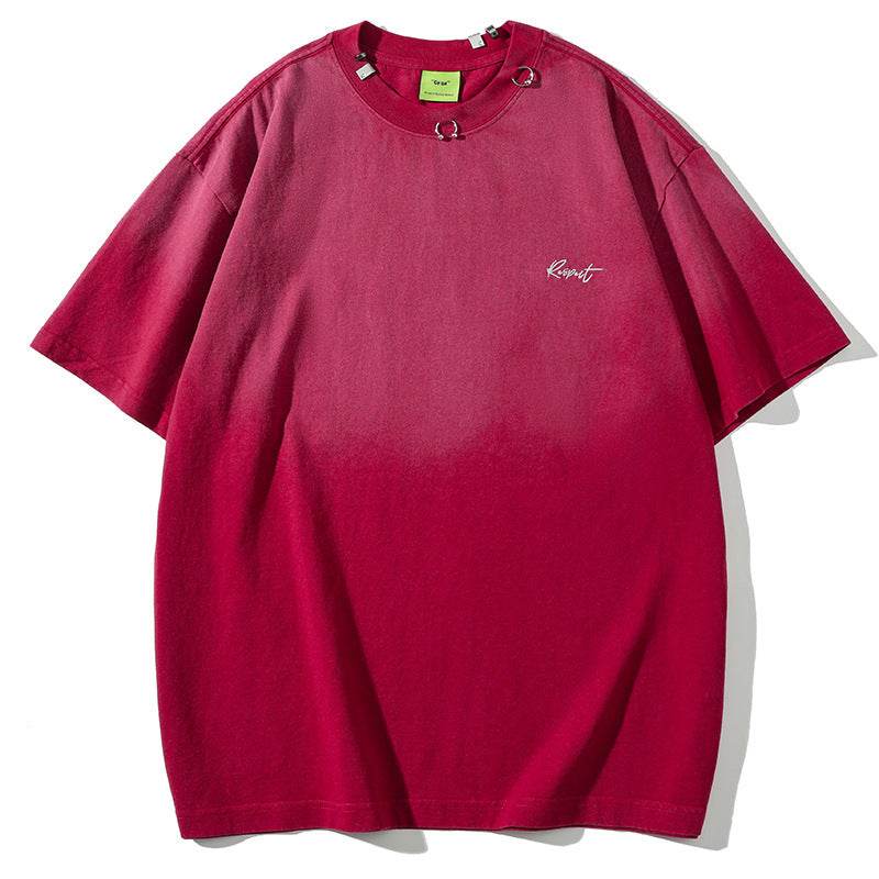 American Retro Short Sleeve T-shirt Men And Women Brick Red MuddyStock