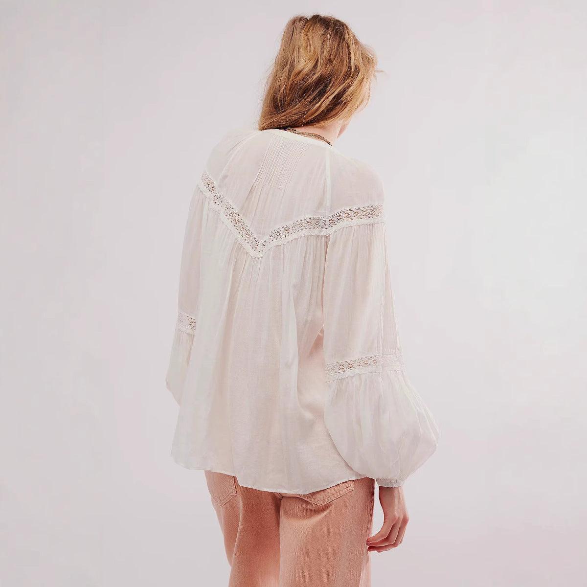 Lace-Trimmed Patchwork Thin Top For Women