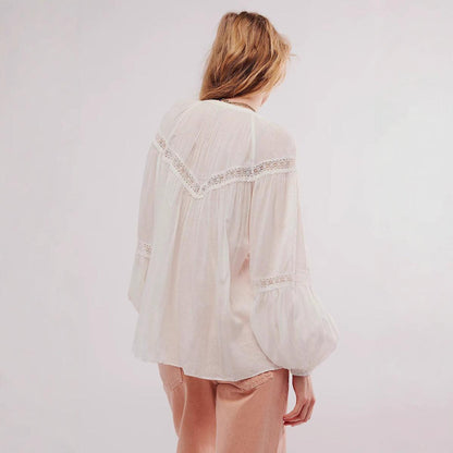 Lace-Trimmed Patchwork Thin Top For Women