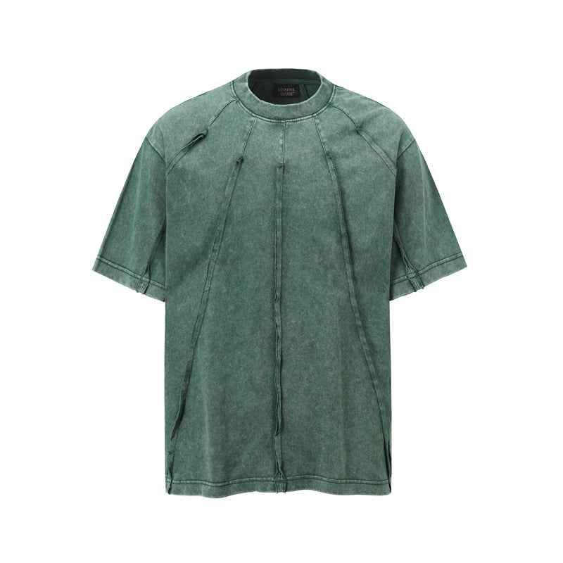 Men's Retro Washed Distressed Loose Niche Half Sleeve T-shirt Green null