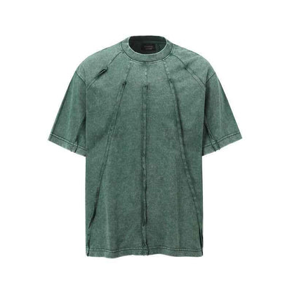 Men's Retro Washed Distressed Loose Niche Half Sleeve T-shirt Green null
