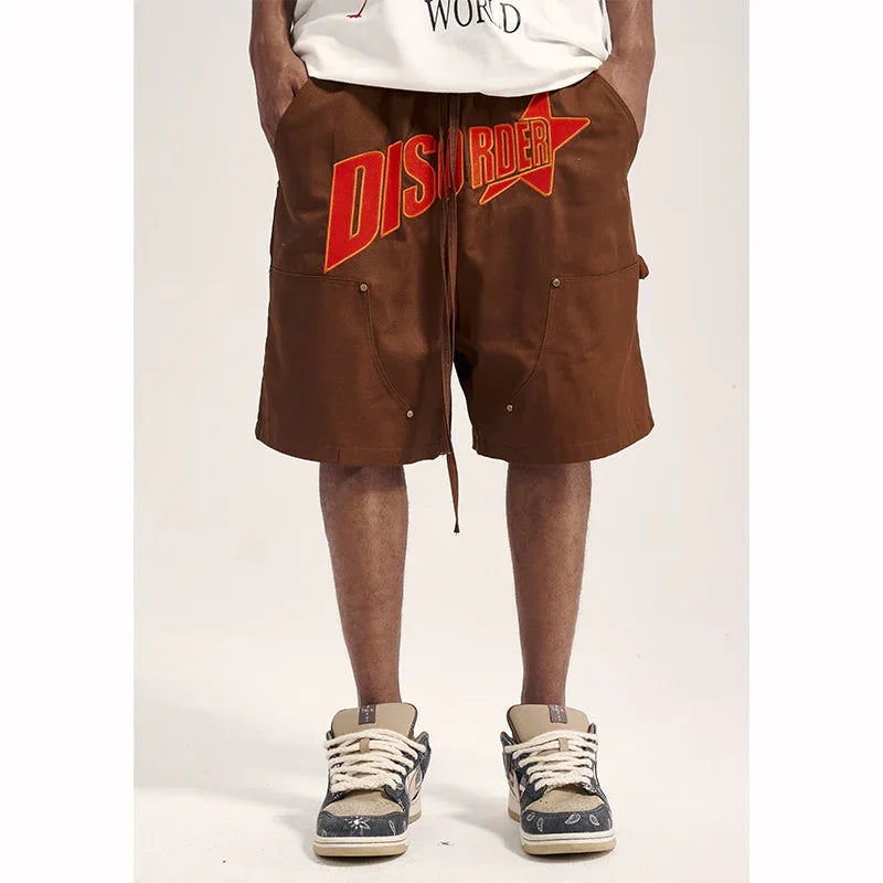 Heavy Industry Slogan Embroidered Street Loose Casual Shorts For Men MuddyStock