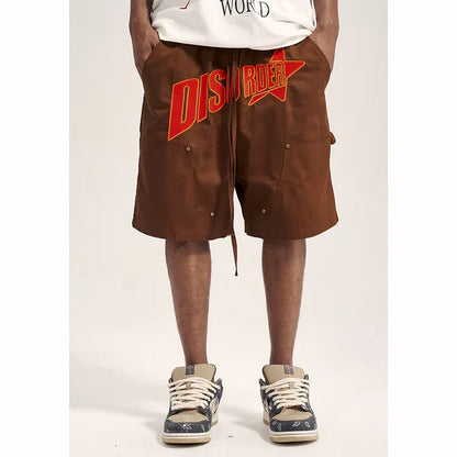 Heavy Industry Slogan Embroidered Street Loose Casual Shorts For Men MuddyStock