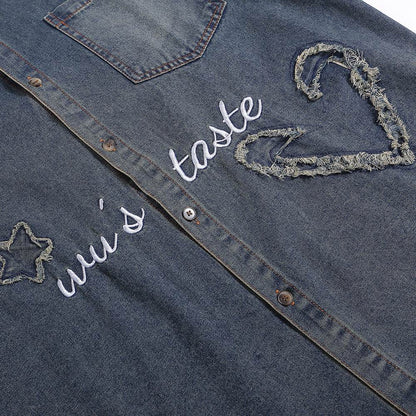 Fashion Punk Denim Short Sleeve Shirt Women MuddyStock