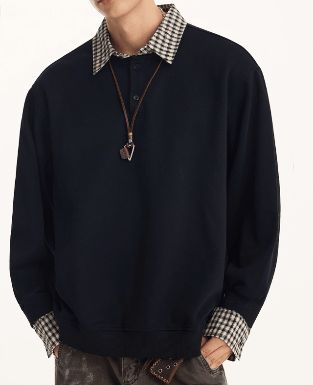 Retro Style American Fake Two Piece Sweater Black null