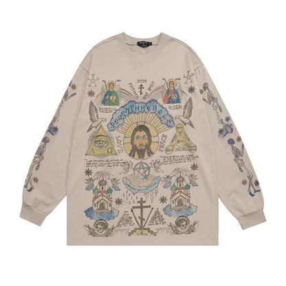 Washed-out Vintage Retro Style Sweatshirt For Men 6024 Apricot null