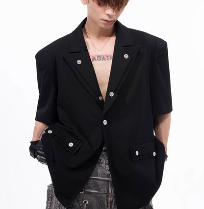 Men's Summer Silhouette Shoulder Padded Short Sleeved Jacket
