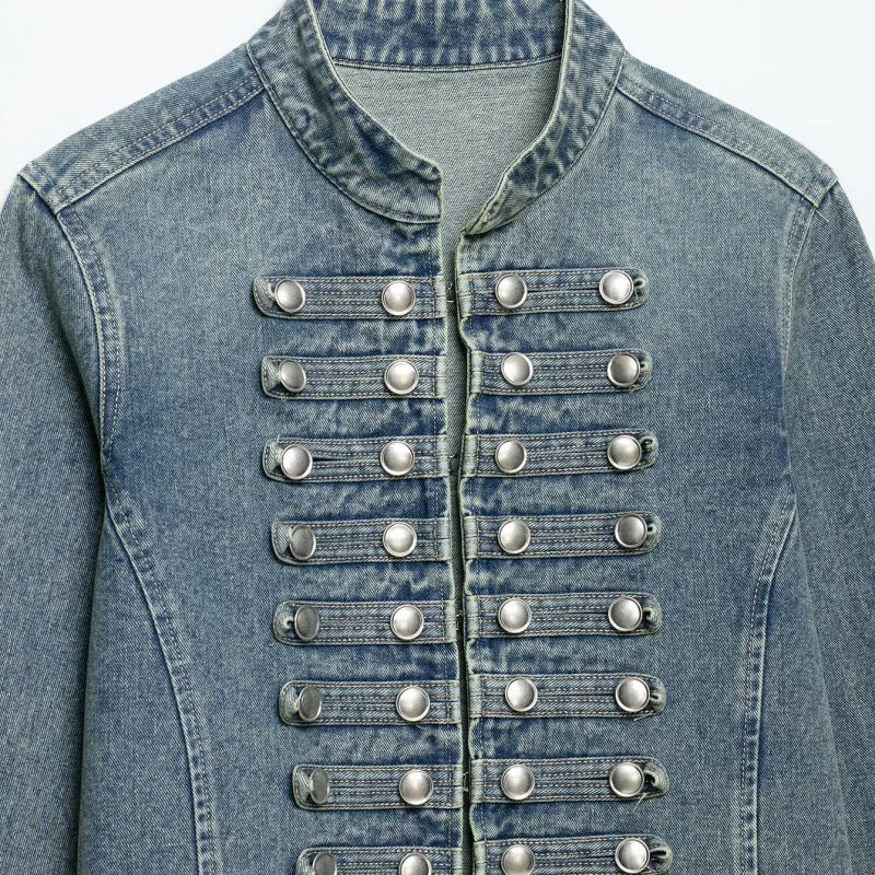 Fashionable Buttoned Round-neck Denim Jacket For Women All Products