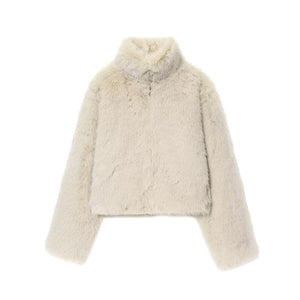 Artificial Fur Effect Short Jacket For Women Apricot All Products