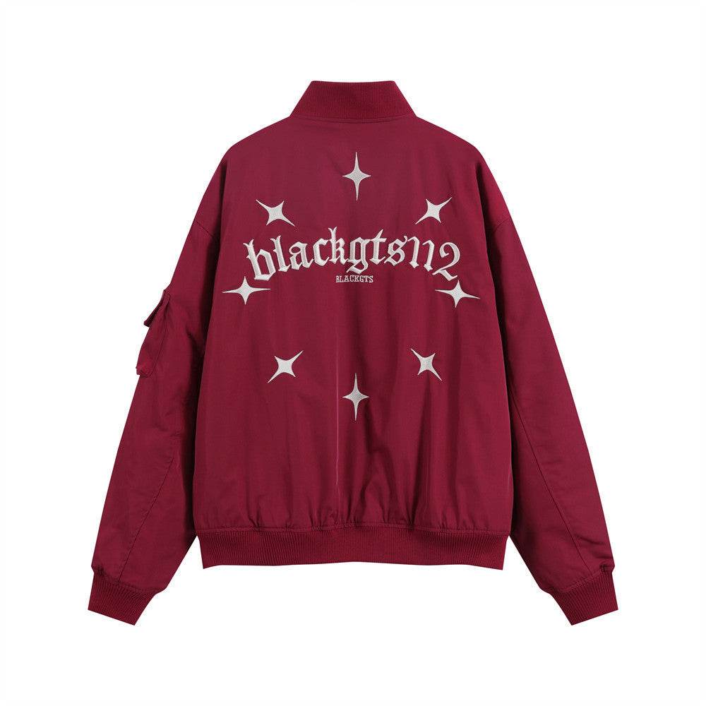 Star Letters Embroidered Stand Collar Zip Jacket For Men And Women MuddyStock