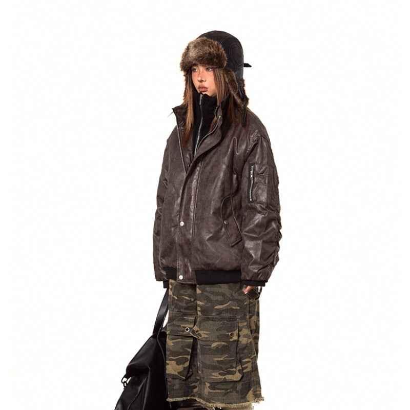 American-style Fake Two-piece Suede Bomber Jacket For Women MuddyStock