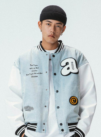 Cotton Towel Embroidered Washed Denim Baseball Uniform For Men Light Blue MuddyStock