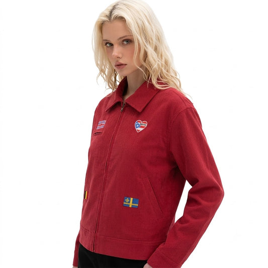 Corduroy heart-shaped printed lapel jacket for women