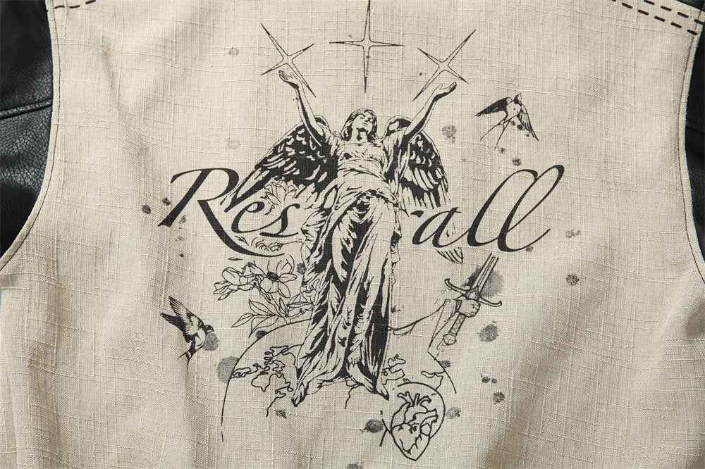 American Retro Angel Wings Statue Printed Loose Jacket For Men MuddyStock