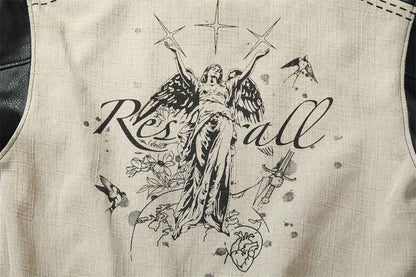 American Retro Angel Wings Statue Printed Loose Jacket For Men MuddyStock