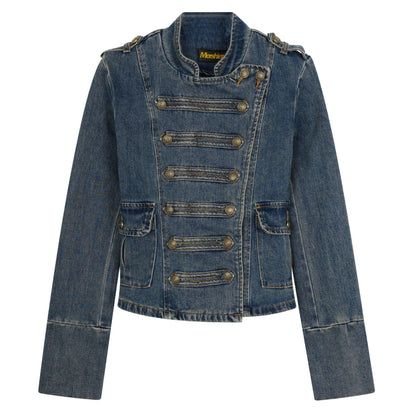 American-Style Retro Court-Style Waist-Cinching Denim Jacket For Women Denim Blue All Products