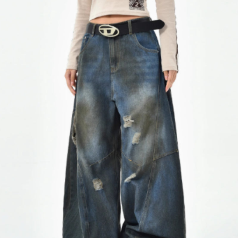 American Retro Washed Ripped Jeans For Women