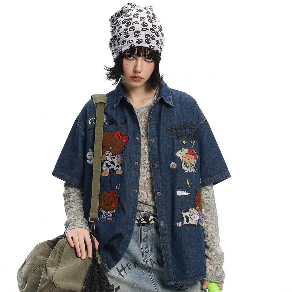 Cartoon Bear Design Short Sleeve Shirt For Women | MuddyStock Originals eprolo