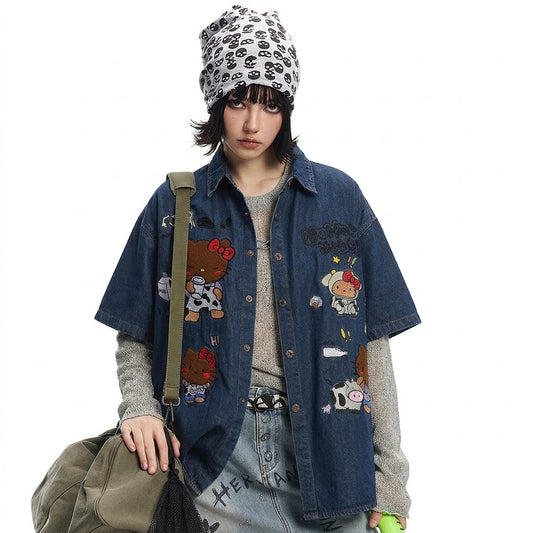 Cartoon Bear Design Short Sleeve Shirt For Women | MuddyStock Originals eprolo