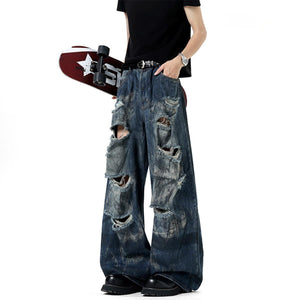 Mens Dirty Stained And Ripped Jeans Dark Blue All Products