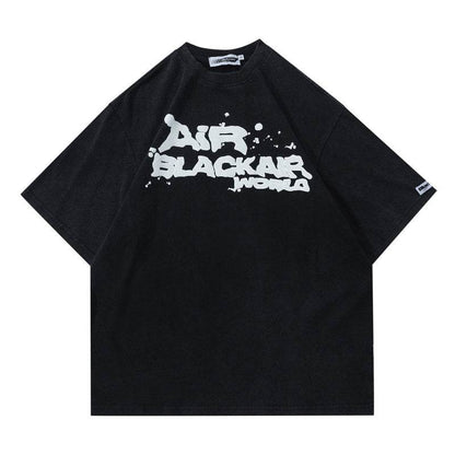 Men And Women Retro Graffiti Alphabet Personality Casual T-shirt Black MuddyStock
