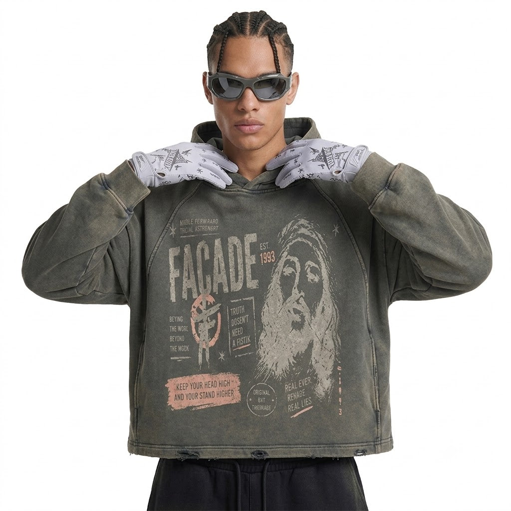 Vintage Washed Frayed-Hem Hoodie For Men | MuddyStock Originals