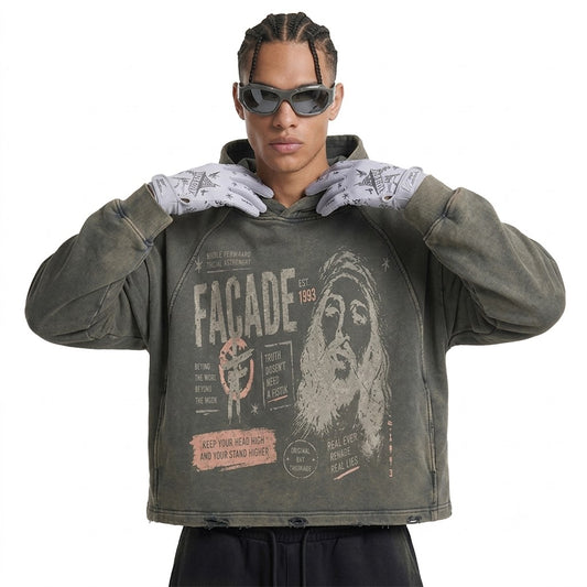 Vintage Washed Frayed-Hem Hoodie For Men | MuddyStock Originals