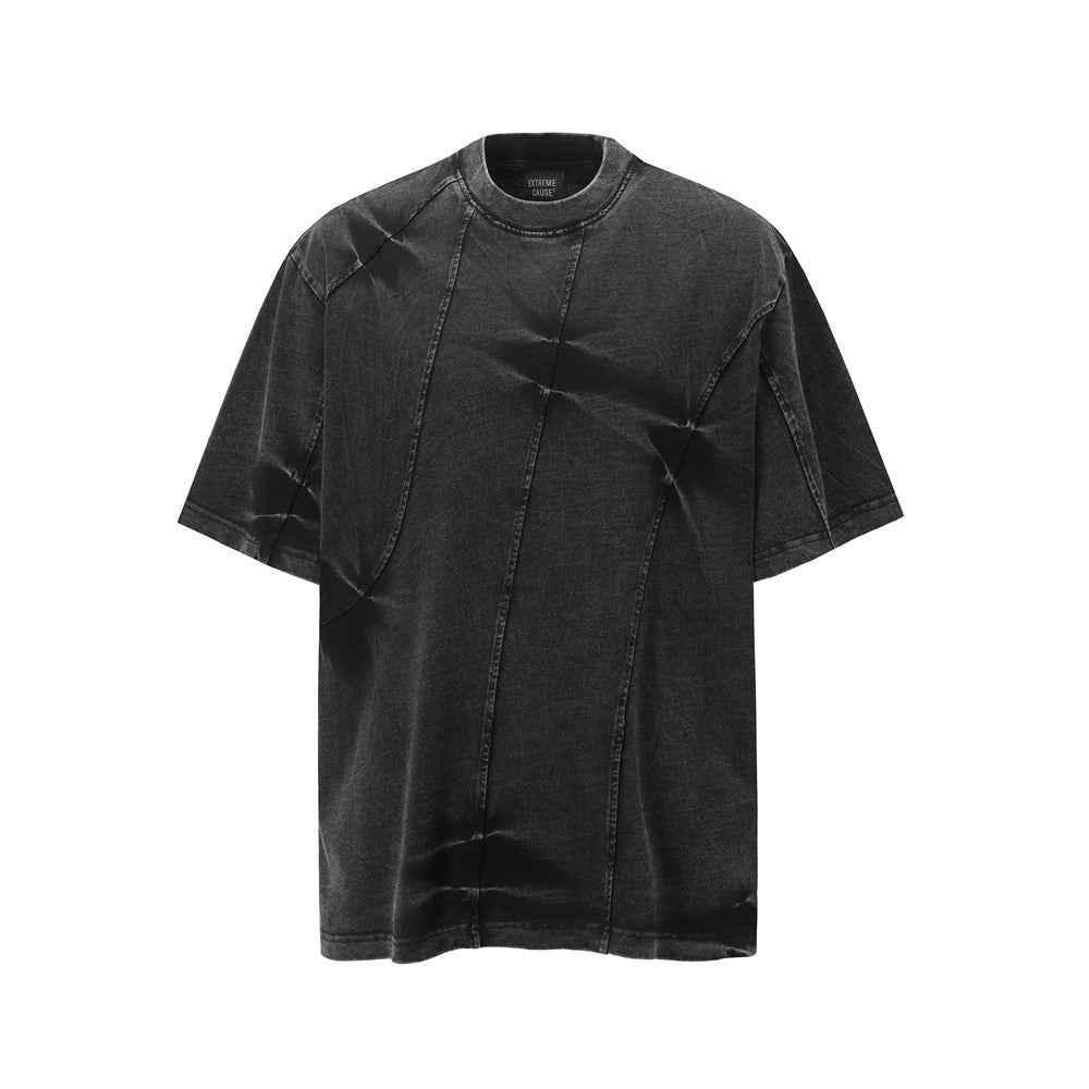 Spray-dyed Old Washed Short-sleeved T-shirt For Men Black null