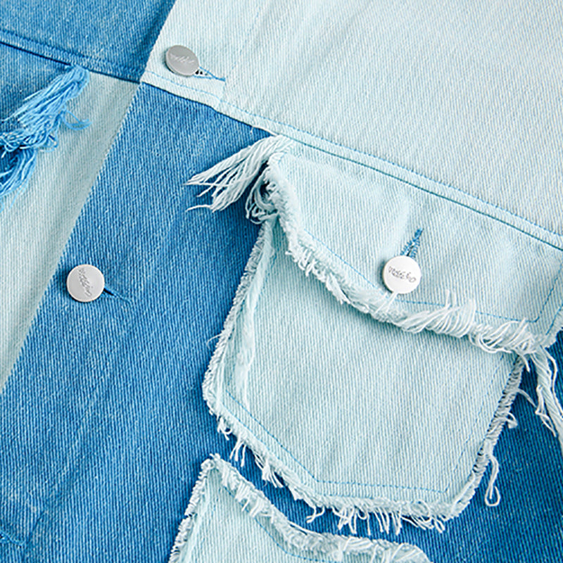 Irregular Color Contrast Patchwork Denim Jacket For Women MuddyStock