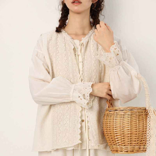 Lace-up Outer Cotton And Linen Waistcoat Vest For Women MuddyStock