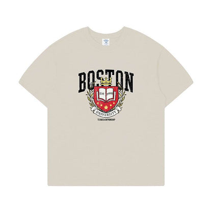 Retro Printed Loose T-shirt For Men And Women Apricot MuddyStock