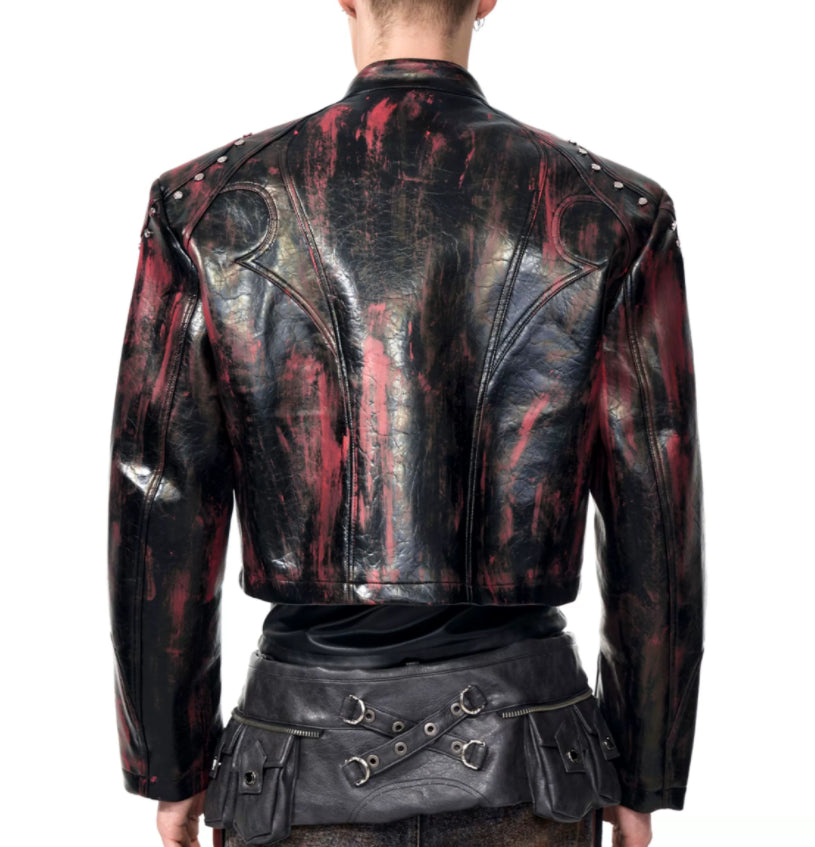 Men's Stand Up Collar Leather Jacket