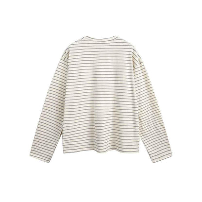 American Retro Women's Striped Long Sleeve Button T-shirt null