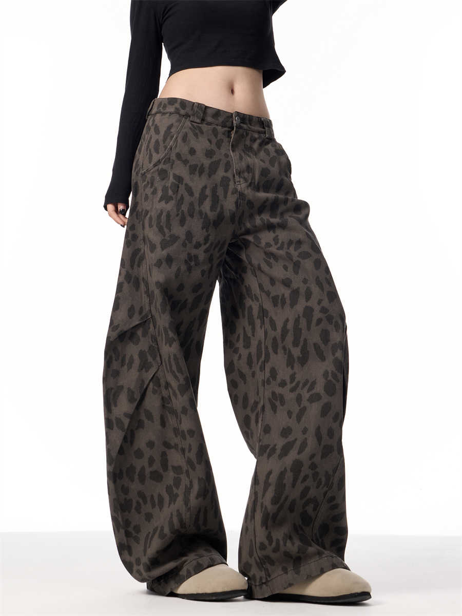 Retro Leopard Women's Loose Straight Wide-leg Pants