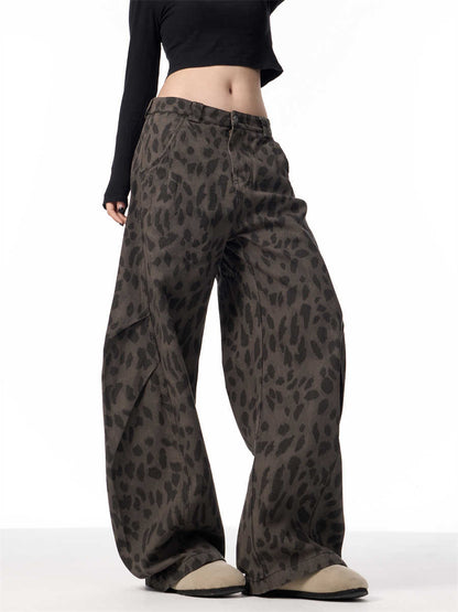 Retro Leopard Women's Loose Straight Wide-leg Pants